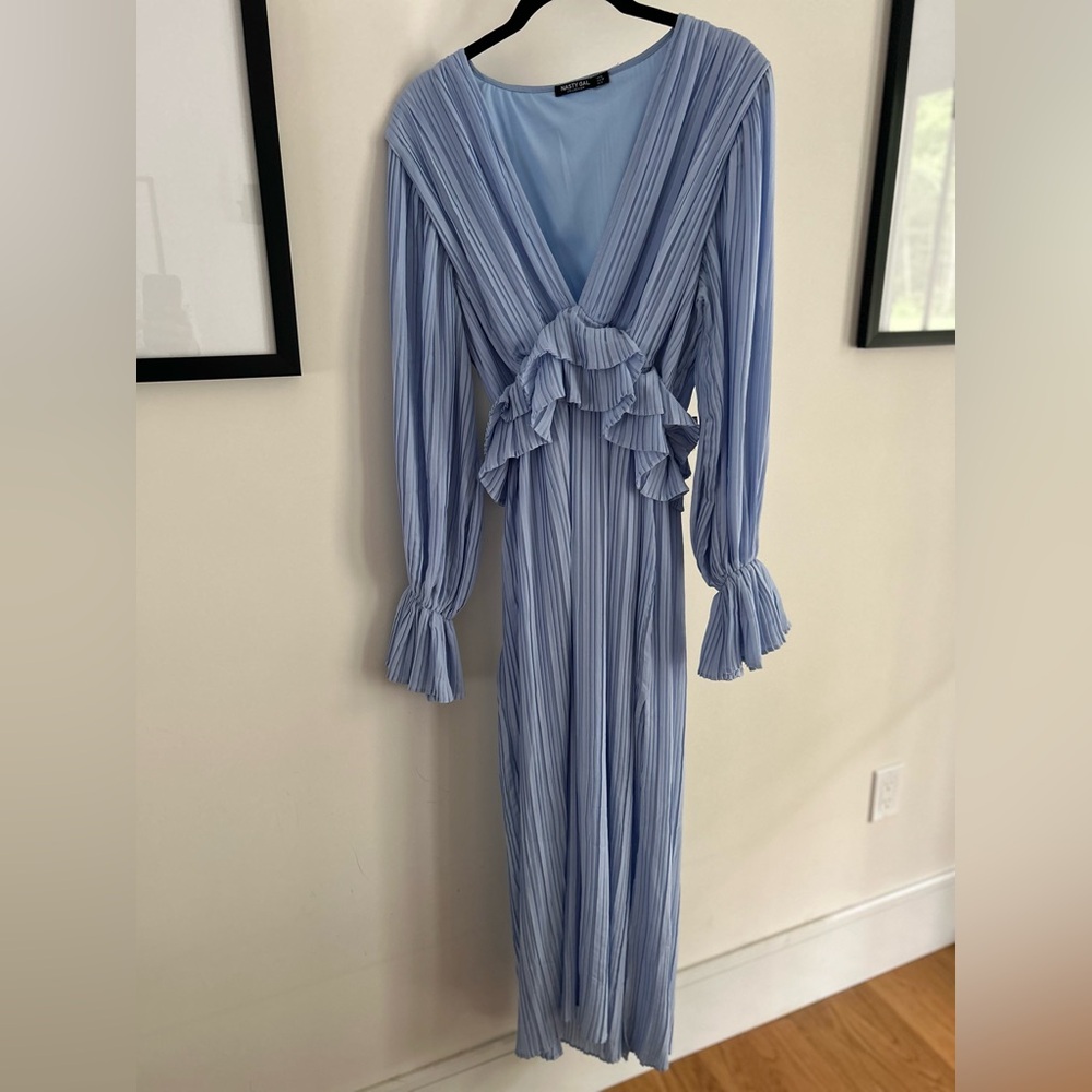 Nasty Gal Light Blue Ruffle Long Sleeve Dress